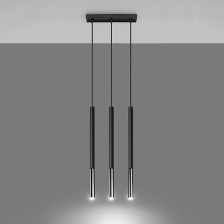 Lampa Sufitowa Wisząca Tuba 3x G9 Zwis Tubularna Czarna Chrom Nowoczesna Mozaica Sollux