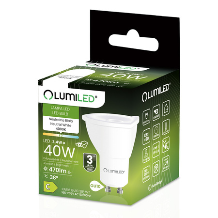Żarówka LED GU10 Reflektor PAR16 3,4W = 40W 470lm 4000K Neutralna 38° LUMILED