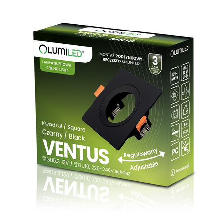 Oprawa Halogenowa Podtynkowa Ruchoma Kwadratowa Czarna GU10 MR16 VENTUS Lumiled