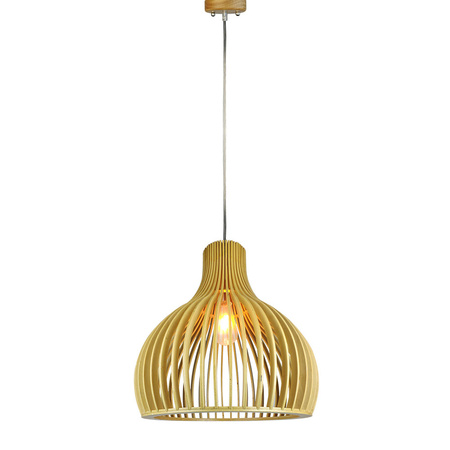 Lampa Wisząca Oprawa E27 Drewniany klosz z chromowym wykończeniem okrągła 45x45cm VT-4453 V-TAC