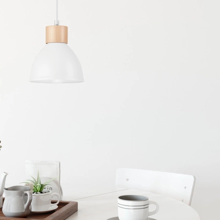 Lampa Wisząca Sufitowa NICO E27 Biała Drewniana LM-1.143 Lamkur