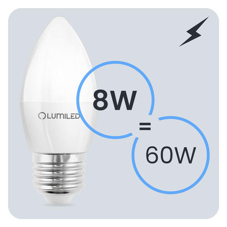 Żarówka LED E27 Świeczka B35 8W = 60W 880lm 3000K Ciepła 180° LUMILED