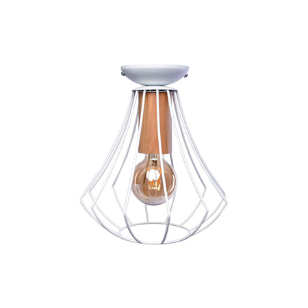 Lampa sufitowa żyrandol WILL 1x E27 LOFT Biała Metal + drewno Milagro
