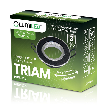 Oprawa Halogenowa Podtynkowa Lampa Sufitowa Okrągła Ruchoma GU10 MR16 Czarna TRIAM LUMILED