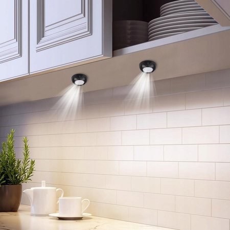 2x Lampka Podszafkowa LED Samoprzylepna Okrągła na Baterie 4000K 3xAAA Czarna