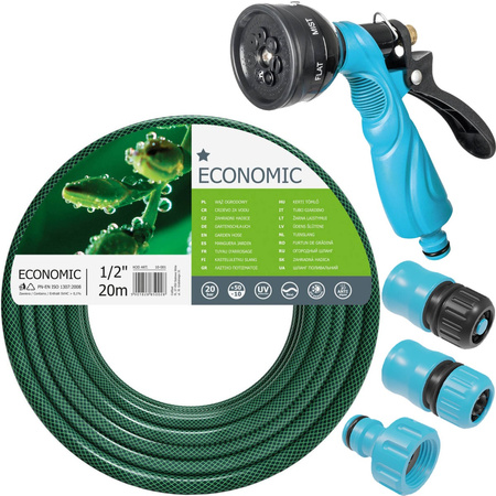 Zestaw Wąż Ogrodowy do Wody 1/2" 20m, Zraszacz Pistoletowy, Przyłącze z Gwintem, Szybkozłącze Stop, Szybkozłącze Przelot 1/2" CELLFAST