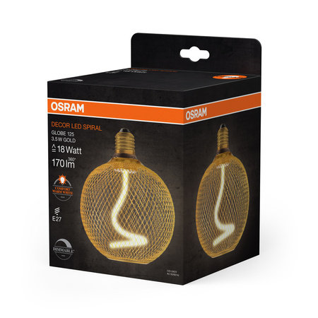 Żarówka LED Dekoracyjna E27 3.5W = 18W 170lm 1800K Ciepła 320° Filament Ściemnialna Decor Osram