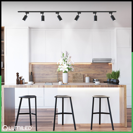 Zestaw Szyna Oświetleniowa Szynoprzewód 2 m + 6x Reflektor Szynowy SAGI GU10 Czarny LUMILED