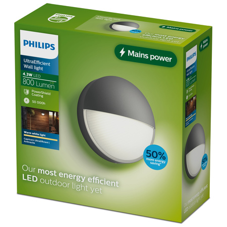Kinkiet Ogrodowy Lampa Zewnętrzna Elewacyjna 4.3W 800lm 2700K Ciepła IP44 Antracyt UltraEfficient Capricorn Philips