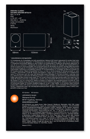 Lampa Ogrodowa Zewnętrzna Kinkiet Elewacyjny LED GU10 IP44 IK04 Biały Endura Ledvance
