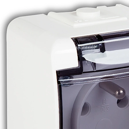 Gniazdko Pojedyncze Elektryczne Hermetyczne Ścienne Natynkowe z Bolcem IP54 KARLIK Białe