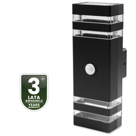 Lampa Ogrodowa Kinkiet Elewacyjny góra dół 2xGU10 Czarny Czujnik Ruchu IP54 PROTEA LUMILED