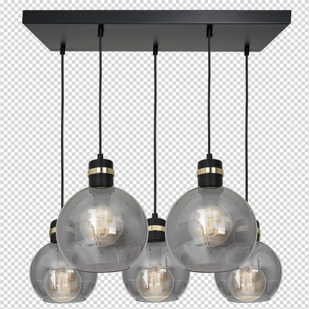 Lampa wisząca OMEGA 5xE27 Prostokąt Przydymione Szkło Kula MLP6535 Milagro Metal + Szkło