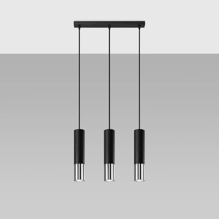 Lampa Sufitowa Oprawa Natynkowa SPOT TUBA 3x GU10 Wisząca Zwis Tubularna Czarna Chrom Nowoczesna Loopez Sollux