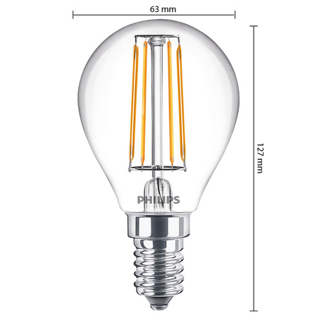 Żarówka LED E14 P45 4,3W = 40W 470lm 2700K Ciepła Filament PHILIPS