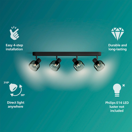 Lampa Sufitowa Reflektor 4x E14 LED Czarna Sleet Philips