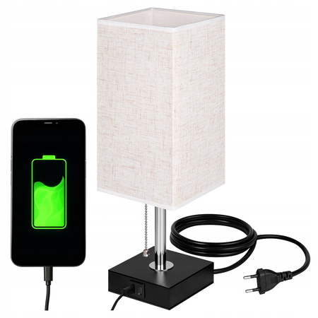 Lampka Biurkowa Stołowa E27 Szkolna Nocna USB-A + USB-C Włącznik On/Off Czarna Chrom Boro Masterled