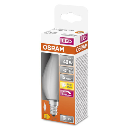 Żarówka LED BA35 Świeczka E14 4W = 40W 470lm 2700K Ciepła 300° Ściemnialna Retrofit Filament CLASSIC Osram