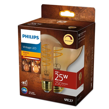 Żarówka LED Globe E27 G93 4W = 25W 250lm 1800K Ciepła Filament Bursztynowa PHILIPS Ściemnialna