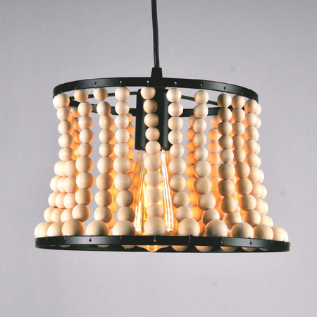 Lampa Wisząca Sufitowa BRENA 1x E27 Zwis Czarna Drewno GOLDLUX (Polux)