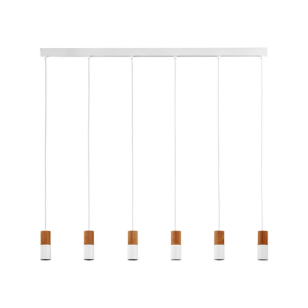 Lampa Sufitowa Wisząca ELIT WHITE/WOOD Listwa Biała Drewniana Nowoczesna 6xGU10 6308 TK Lighting