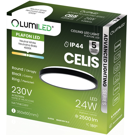 Plafon LED Lampa Sufitowa Natynkowa 24W 4000K CELIS Okrągły IP44 Czarny Ring ALS LUMILED