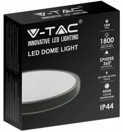 Plafon Panel LED Łazienkowy Lampa 18W 1800lm 4000K IP44 23cm Okrągły Czarny