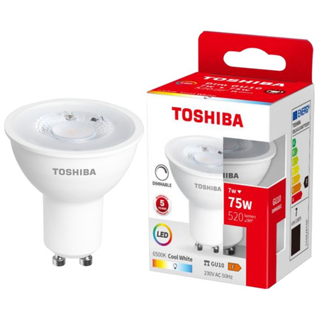 Żarówka LED GU10 7W = 75W 520lm 6500K Zimna Reflektor Punktowy TOSHIBA Ściemnialna