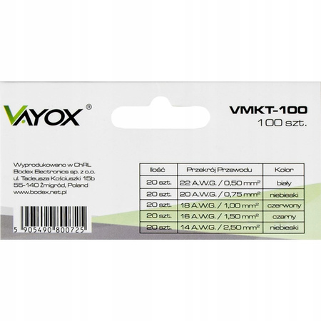 Końcówki Kablowe Konektory Izolowane Tulejkowe VMKT-100 VAYOX
