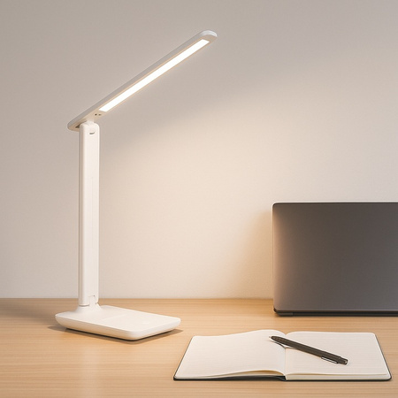Lampka Biurkowa Stołowa Regulowana LED 5W 400lm 3000-4000-6500K CCT Akumulatorowa Szkolna Nocna Ściemnialna Włącznik On/Off Biała Kivo Masterled