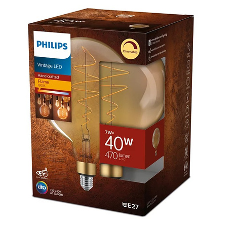 Żarówka LED Globe E27 G200 7W = 40W 470lm 1800K Ciepła Filament Bursztynowa PHILIPS  Ściemnialna