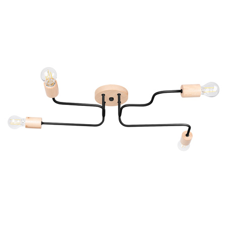 Lampa Sufitowa Żyrandol 4x E27 Naturalne Drewno Czarna Timbo Peach Puff SL.1669 Sollux