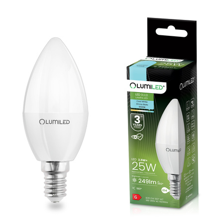 Żarówka LED E14 Świeczka B35 2,5W = 25W 249lm 6500K Zimna 180° LUMILED