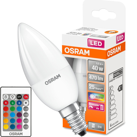 Żarówka LED E14 B35 5,5W = 40W 470lm RGBW OSRAM Star PILOT Ściemnialna