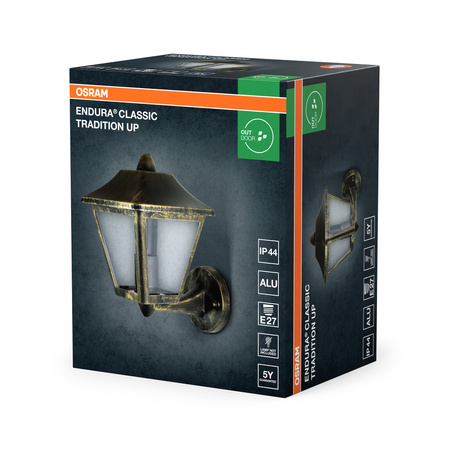 Kinkiet Ogrodowy Lampa Elewacyjna Zewnętrzna Latarnia E27 Czarny Złoty IP44 Endura Osram