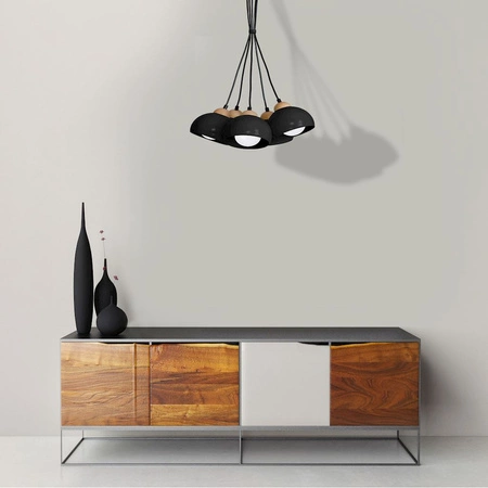 Lampa wisząca w stylu skandynawskim sufitowa czarna MiLAGRO DAMA 5x E27 Drewno + metal
