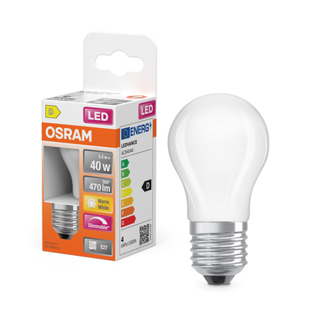 Żarówka LED P45 E27 Świeczka 3.4W = 40W 470lm 2700K Ciepła 320° Filament Ściemnialna SUPERSTAR Osram