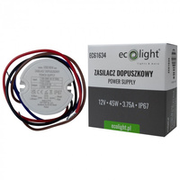Zasilacz dopuszkowy FI60 do Taśm LED 45W 12V 3.75A Hermetyczny IP67 Ecolight