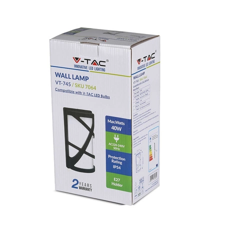 Lampa Ogrodowa Oprawa Elewacyjna Kinkiet E27 Mleczny klosz Mozaika Czarny mat VT-745 V-TAC