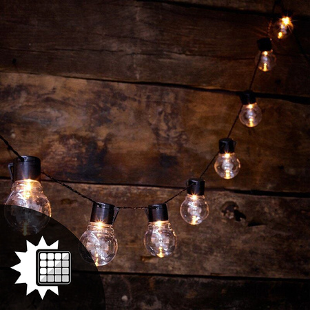 Girlanda Solarna Ogrodowa OZDOBNA Łańcuch Świetlny 3,35m 10xLED PRZEŹROCZYSTYCH Kuleczek 3000K