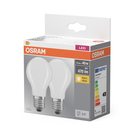 2x Żarówka LED A60 E27 4W = 40W 470lm 2700K Ciepła 300° BASE Osram