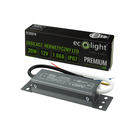 Zasilacz do Taśm LED Hermetyczny 20W 12V 1.66A IP67 PREMIUM Ecolight