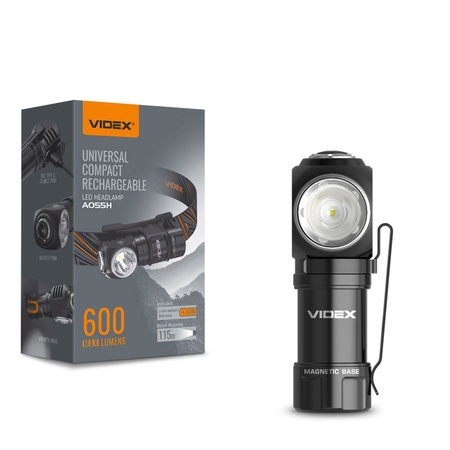 Latarka Reczna Czołowa Akumulatorowa LED 10W 600lm 4 Tryby Pracy USB-C Wodoszczelna IP68 Videx