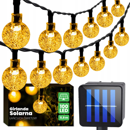 Girlanda Solarna Ogrodowa 100x LED Łańcuch Świetlny Ozdobne Kuleczki 11.9m