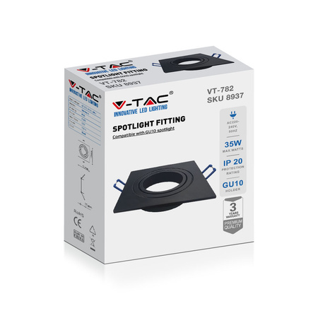 Oprawa Sufitowa Podtynkowa Oczko GU10 Kwadratowa Czarna VT-782 V-TAC