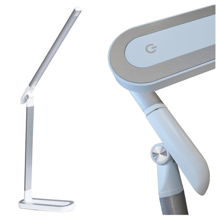 Lampka Biurkowa LED Stołowa 7W 400lm 4000K Neutralna 120° Biała Srebrna Ściemnialna Madera Sanico Goldlux
