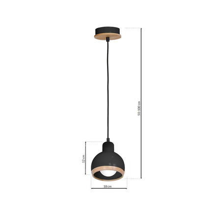 Lampa Wisząca Sufitowa OVAL Czarna 1xE27 Milagro