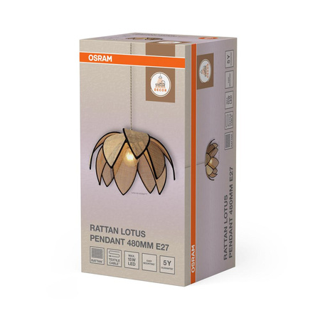 Lampa Sufitowa Wisząca Dekoracyjna E27 Beżowa Decor Rattan Lotus Osram