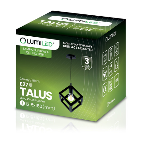 Lampa Wisząca Sufitowa Geometryczna Kwadrat Zwis LED E27 TALUS Czarna LUMILED