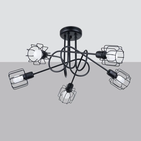 Lampa Sufitowa Wisząca 5x E14 Żyrandol Geometryczna Nieregularna Czarna Nowoczesna Beluci Sollux